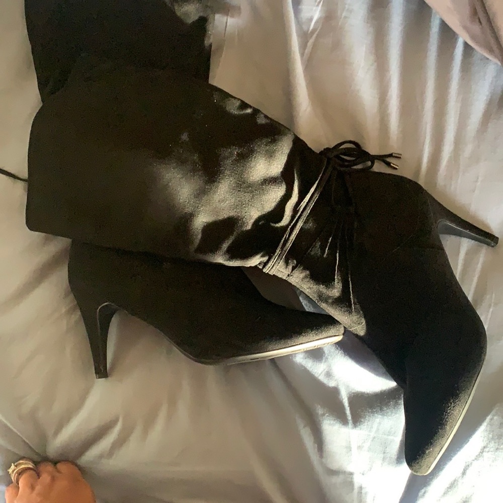 Black Suede Like Heel Boots